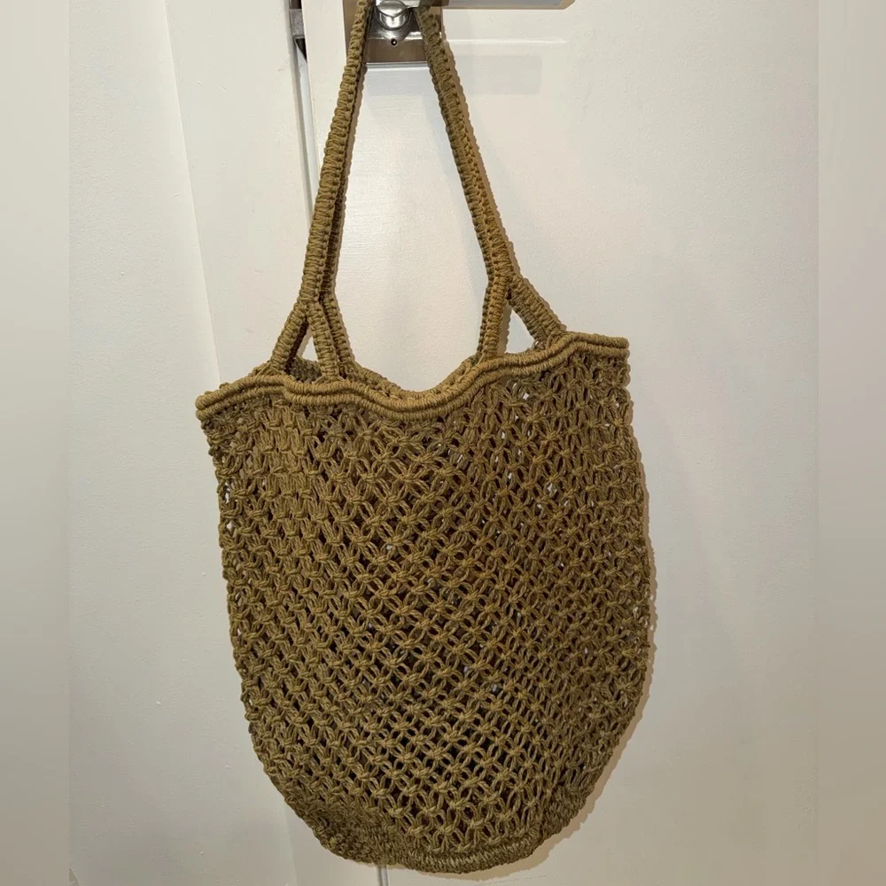 Green & Tan Woven Basket BoHo Hobo Bag - Picture 6 of 9